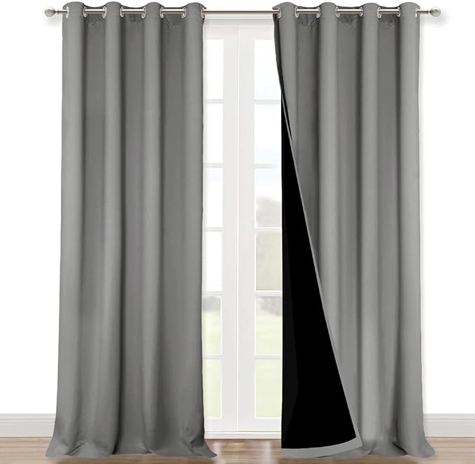 NICETOWN Full Shade Curtain Panels, Pair of Energy Smart & Noise Blocking Out Blackout Drapes for Dining Room Window, Thermal Insulated Guest Room Lined Window Dressing(Silver Grey, 52 x 102 inch)