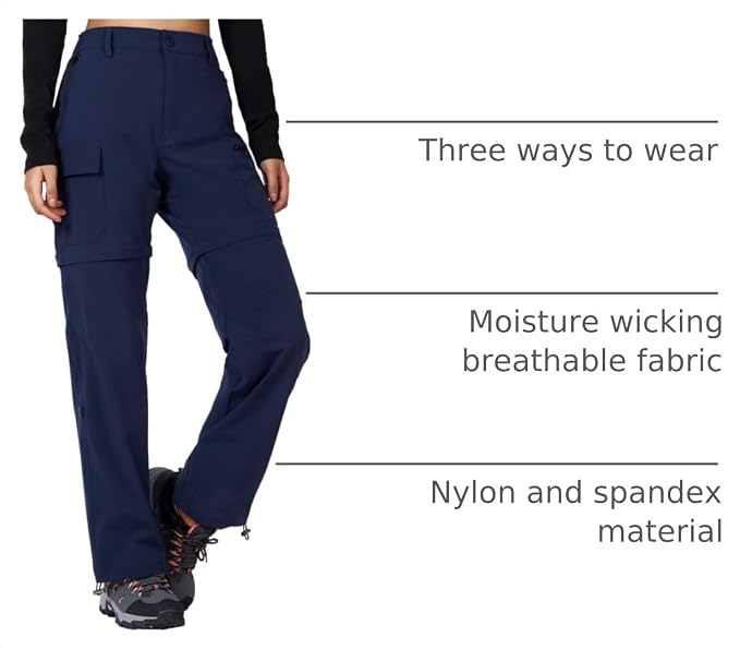 Cycorld Women's-Hiking-Pants-Convertible Quick-Dry-Stretch-Lightweight Zip-Off Outdoor Pants with 5 Deep Pockets