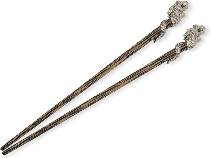 Wooden Chopsticks 9⅞" Long Coconut Palm Wood Chopstick With Metal Dragon Top Eating Utensils Oriental Cutlery Asian Tableware Decorative Dinnerware Serve Chinese Japanese Korean Food