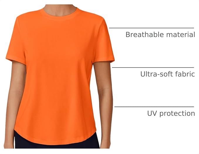 PINSPARK Soft Workout Tops for Women UPF 50+ Sun Protection Shirt Quick Dry Athletic Running Hiking Travel Basic Tee Shirts