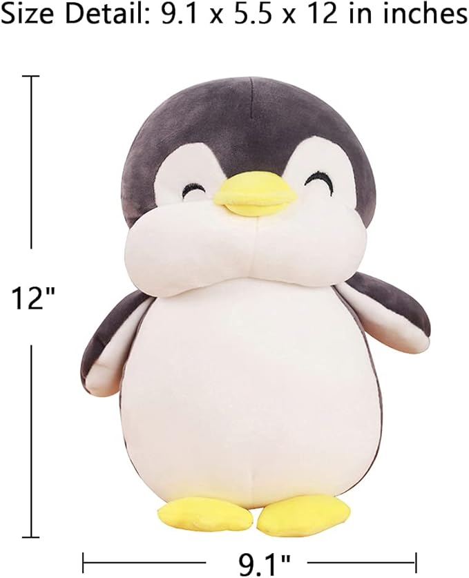 Stuffed Penguin Animal Plush Toys 12 Inch Gray Animal Stuffed Plushies Super Soft Cute Cuddly Pillow Cushion Stuff Dolls Birthday Gifts for Children Kids Boys Girls Room Decor Bedtime, 12Inches