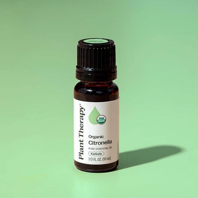 Plant Therapy Citronella Organic Essential Oil 10 mL (1/3 oz), 100% Pure, USDA Certified Organic, Undiluted, Natural Aromatherapy for Outdoor Pests and Immune Support