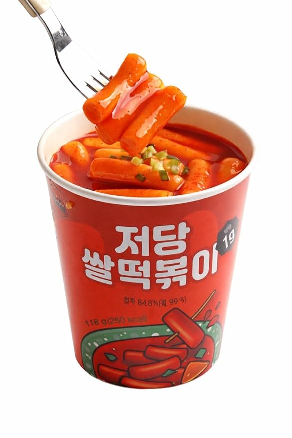 Low Sugar Rice Tteokbokki 떡볶이 – Korean Spicy Rice Cake Meal with Erythritol Sweetener, Microwave Ready in 2 Minutes, 250 kcal Single Serving, Shelf-Stable – Product of Korea