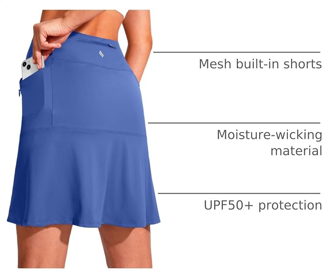 19" Ruffled Golf Skirts for Women | 3 Zipper Pockets, Knee Length, High Waisted, Long Skorts for Athletic, Casual, Tennis, Pickleball