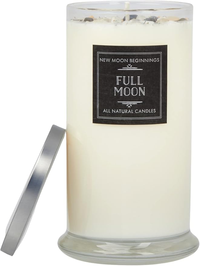 Full Moon® Candle by New Moon Beginnings - Purification & Cleansing Candle - Dried Flower, Herb, & Crystal Candles - Aromatherapy Candles - Soy Candle - 21oz Glass Jar