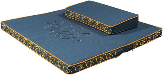 Portable Foldable Meditation Cushion Mat Set with Washable Cotton Linen Cover, Larger Thick Yoga Mat Bolster Floor Pillows Seating for Adults Meditation Accessories blue-60cm