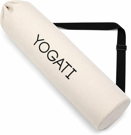 YOGATI® Cotton Yoga Mat Bag with Adjustable Strap | Durable Yoga Bag for Mats, Perfect for Pilates and Fitness Enthusiasts | Can Fit Thick and Even Wide Yoga Mats to Protect and Carry Around - Beige