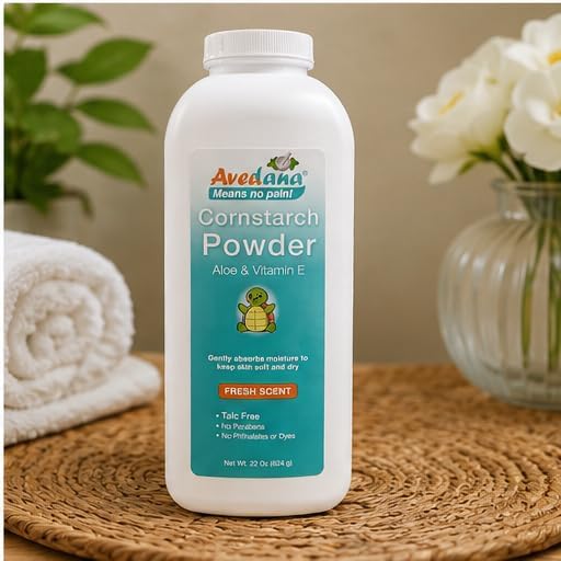Avedana Talc-Free Cornstarch Body Powder with Aloe Vera & Vitamin E, Moisture Absorbing Fresh Scent Powder for Men & Women, No Parabens or Phthalates, 22 oz