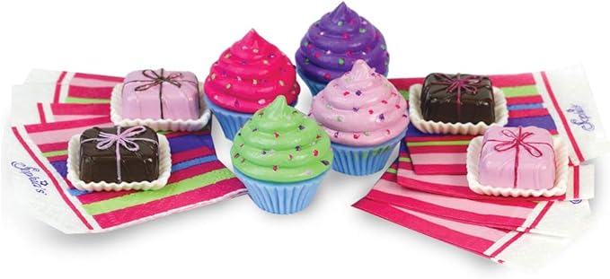 Sophia's Sprinkled Cupcakes, Colorful Petit Four Cakes, Napkins, Polka Dot Tea Pot and Settings for Four 18 Inch Dolls, Pink