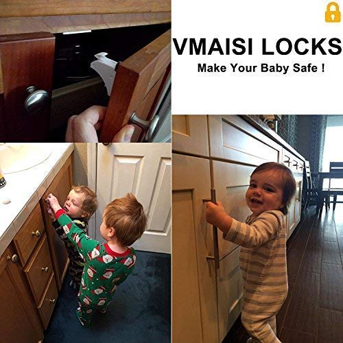 Vmaisi 32 Pack Child Safety Magnetic Cabinet Locks - Children Proof Cupboard Baby Locks Latches - Adhesive for Cabinets & Drawers and Screws Fixed for Protection