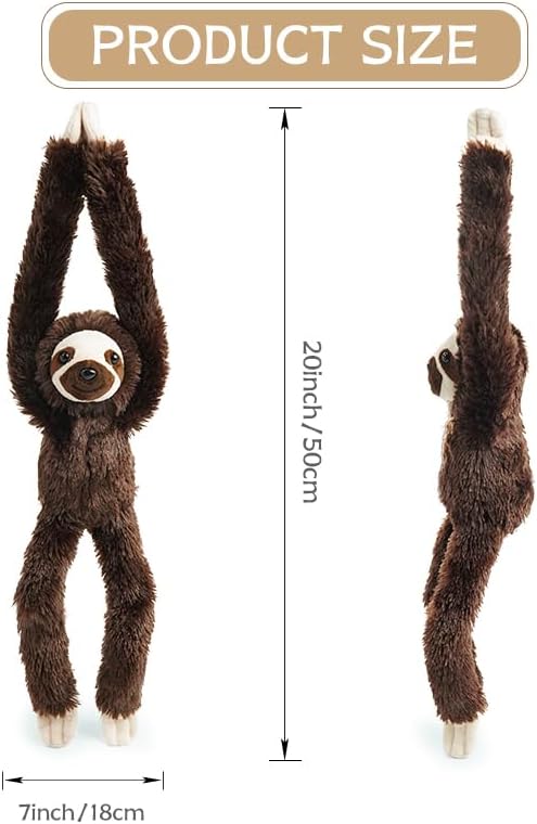Stuffed Sloth Toy Hanging Stuffed Animal, Three-Toed Sloth Hooks and Stuffed Animals with Rings for Kids, Gifts for Boys and Girls Hanging 20inches