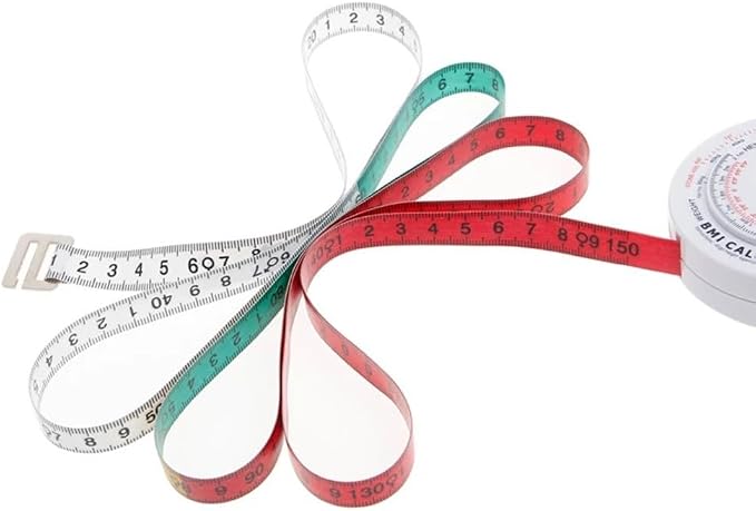 BMI Body Mass Index Retractable Tape Measure 150cm/59in, Push-Button Locking Diet Tool for Waist Hip Chest Thigh Calorie Tracking, White