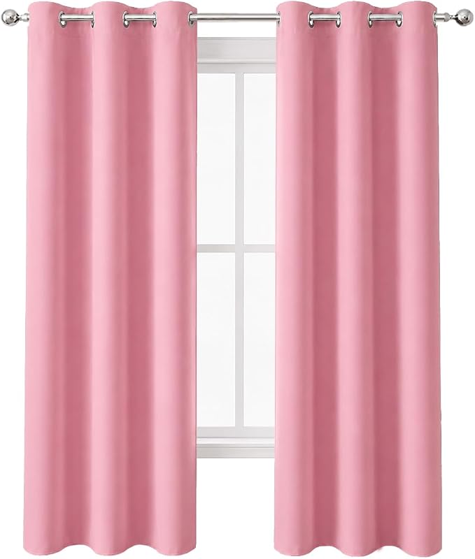LEMOMO Blackout Curtains 42 x 95 inch/Pink Curtains Set of 2 Panels/Thermal Insulated Room Darkening Bedroom Curtains