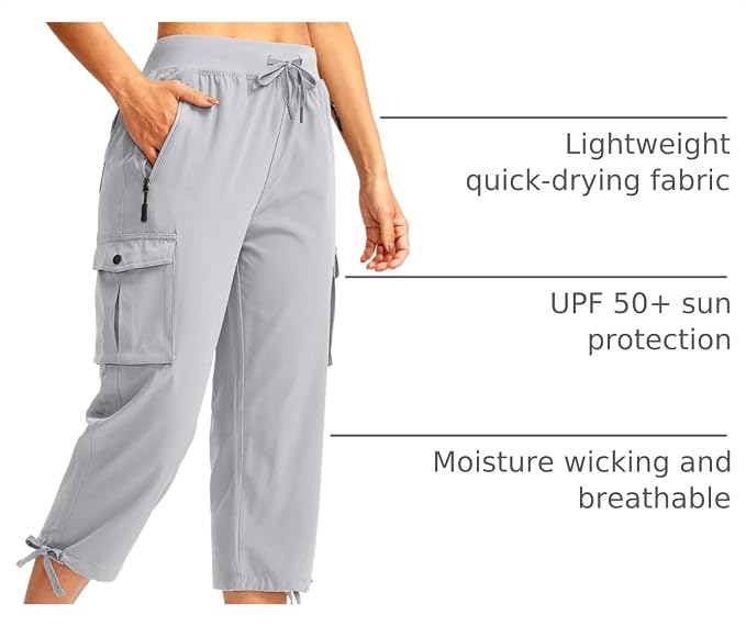 Soothfeel Women's Cargo Capris Pants with 6 Pockets Lightweight Quick Dry Travel Hiking Summer Pants for Women Casual
