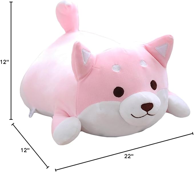Shiba Inu Dog Plush Pillow, Cute Corgi Akita Stuffed Animals Doll Toy Gifts for Valentine's Gift, Christmas,Sofa Chair, Pink Round Eye, 22.8"