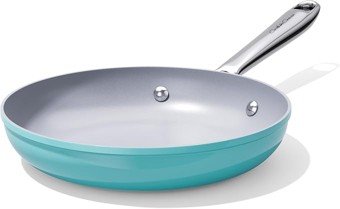 CookinCraze Premium Ceramic Frying Pan, 8 Inch Nonstick Egg Skillet | for Healthy Cooking PFAS & PTFE Free, Induction Compatible, Oven Safe up to 500°F, Stay-Cool SS Handle, Caribbean Blue