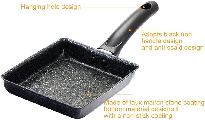 LOQJSS Tamagoyaki Pan Set – Japanese Omelette Pan 5.9x7 Inches Rectangle Egg Roll Pan & Silicone Brush, Chopsticks & Spetula,For Sandwiches,Crepes,Salmon,Bacon,Pancakes,Etc