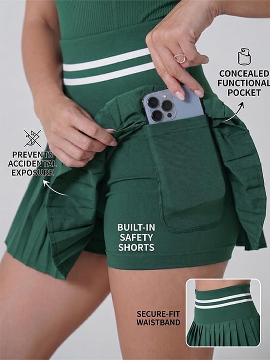 Two Piece Tennis Skirt Set for Women, Athletic Outfit with Pockets & Built-in Shorts, Moisture Wicking Golf Dress