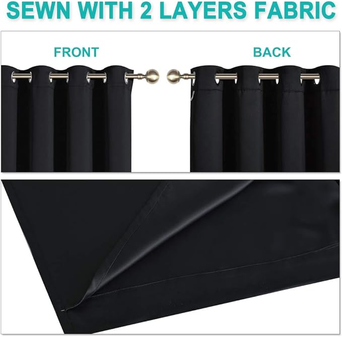 NICETOWN High-End Thermal Curtains, Full Blackout Curtains 72 Inches Long for Dining Room, Soundproof Window Treatment Drapes for Hall Room, Black, 46" Wide Per Panel, Set of 2 Panels