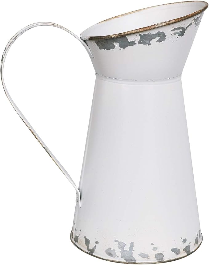 Rustic Shabby Chic Vase Small Metal Vase Vintage Milk Jug Mini Pitcher Decorative Flower Vase Farmhouse Decor for Home, Kitchen, Bathroom