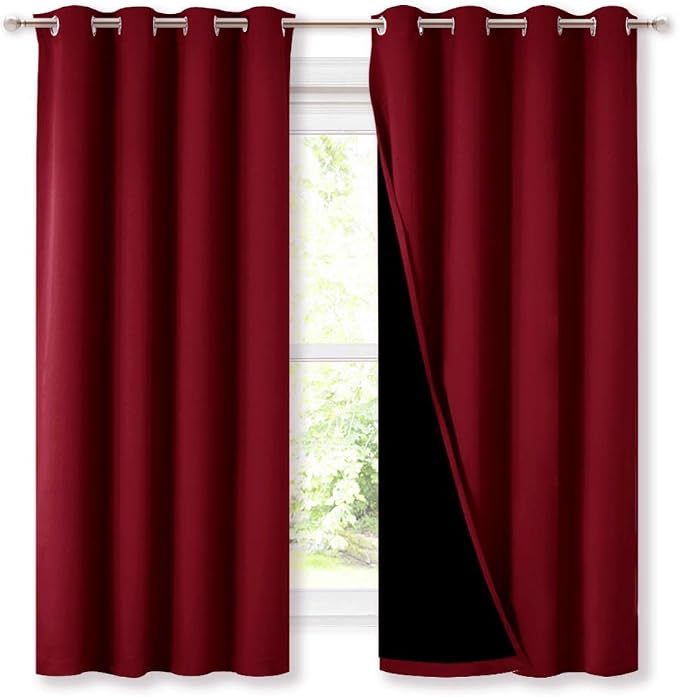 NICETOWN Cold Blocking Curtains, 100% Blackout Curtain Panels, Thermal Insulated Curtains, Noise Reducing Drapes for Window Decor (Set of 2, Burgundy Red, 52 inches Wide by 63 inches Long)