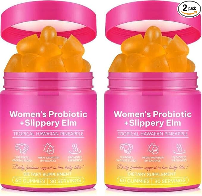 2Pack Feminine Probiotics Gummies,Vaginal Women Probiotic,Feminine Balance pH Gummies for Healthy Odor,Improve Immune,Support Vaginal Health,with Slippery Elm(60 Gummies)