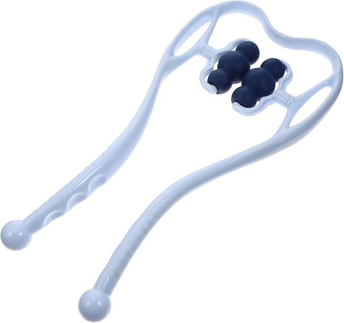 Neck Massager for Neck and Shoulder Shiatsu Deep Tissue Dual Trigger Point Roller for Pain Relief Ergonomic Handle Design Lightweight Portable Handheld Tool Suitable Legs Waist and Shoulder