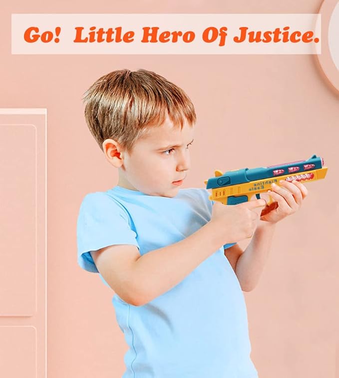 Light Up Pistol Toy - Hand Gun Toys with Dazzling Electric LEDs Light & Fighting Sound & Unique Telescopic Action, Great Party Favor, Gifts for Boys and Girls (Batteries Not Included) (Green/Yellow)