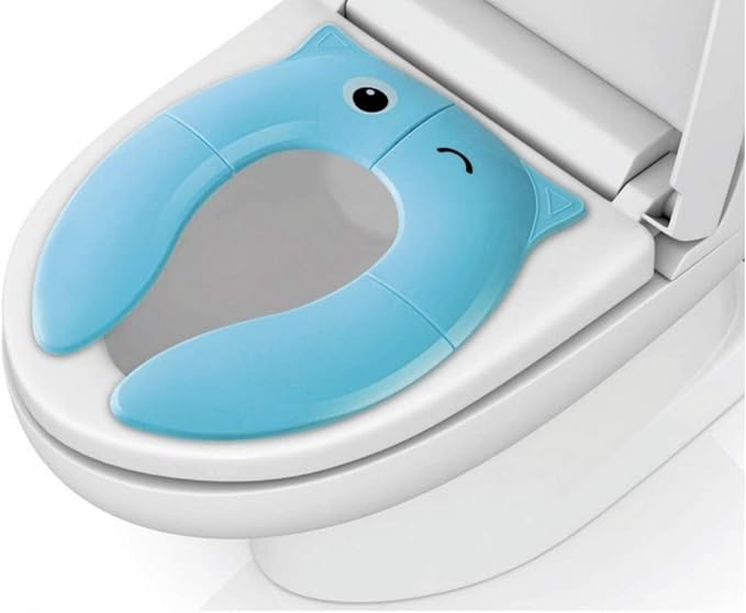 Toilet Potty Training Seat Cover, Travel Toilet Seat, Folding Non Slip Silicone Pads, Travel Portable Reusable Kids Toddlers Boys Girls, Carry Bag (Blue)
