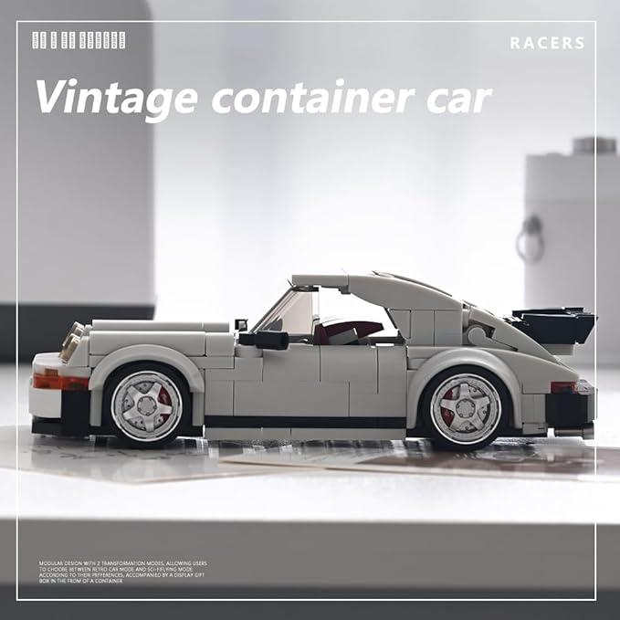 PB8816 1:32 Turbo Sports Car Buliding Blocks Set, 343 Pieces MOC Super Racing Model Kit with Display Container, Clamping Blocks Toy Gift for Adults