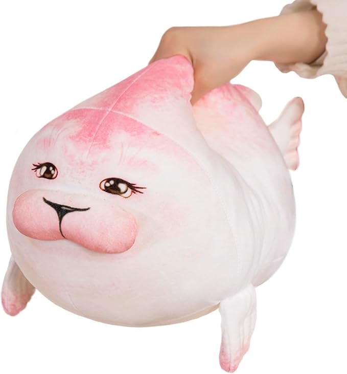 ELAINREN Ultra-Soft Pink Seal Plush Pillow Fluffy Sea Lion Stuffed Ocean Toy Lovely Marine Walruses Plushie Cushion Decor Gifts/15.7''