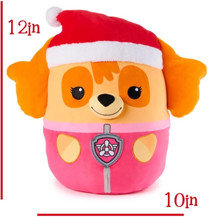 Personalized PAW Patrol Winter Holiday Puppy Squish Plush - 12 in (Personalized Skye with Santa Hat)