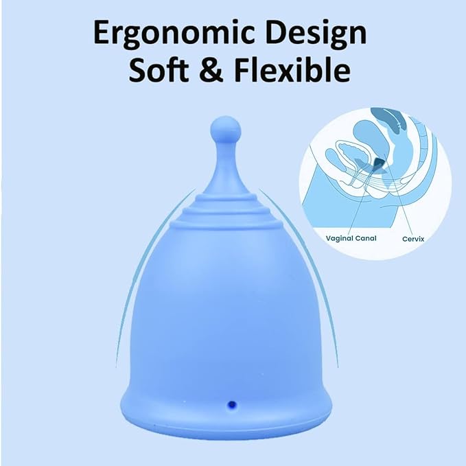 SHORDY Reusable Menstrual Cups Set of 2 with Box - Small and Large Period Cups for Women - 12 Hour Leak Free Protection - Medical Grade Silicone - Copa Menstrual para Mujer - Blue