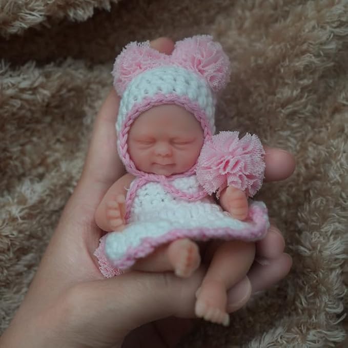 Mire & Mire 4.5 Inch Micro Sleeping Full Silicone Mini Baby Doll with Feeding Accessories Realistic Doll for Children 3+