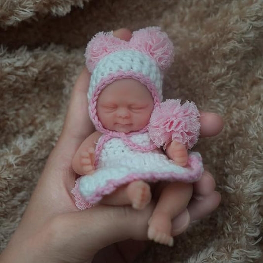 Mire & Mire 4.5 Inch Micro Sleeping Full Silicone Mini Baby Doll with Feeding Accessories Realistic Doll for Children 3+