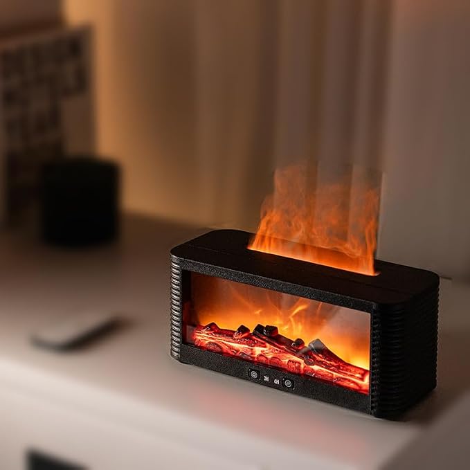 250ML Fireplace Flame Aroma Diffuser, Simulated Fire Effect Essential Oil Diffuser Humidifier with 9 Colors Changing LED Lights, 3H/6H Auto Shut-Off Timer, for Home Bedroom Office, Black