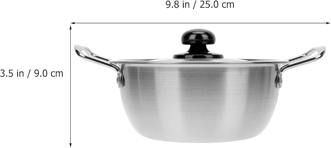 Double-Handle Noodle Pot with Lid 10.03X7.08X3.54 Inch Heat-Resistant Korean Noodle Cooking Pot for Kitchen Cookware and Soup Stew