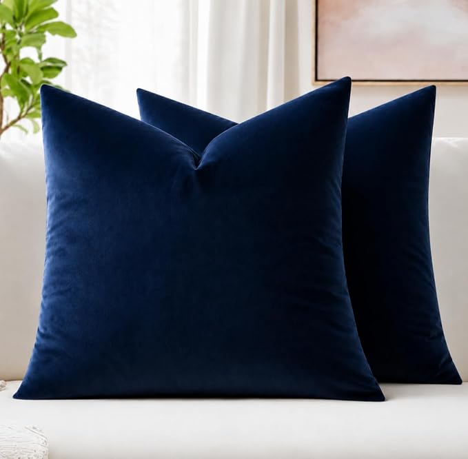 MIULEE Velvet Throw Pillow Covers 20x20 Inch Pack of 2 Dark Blue | Soft Solid Decorative Pillow Covers, Modern Luxury Home Decor, for Couch Chair Sofa Bedroom Livingroom