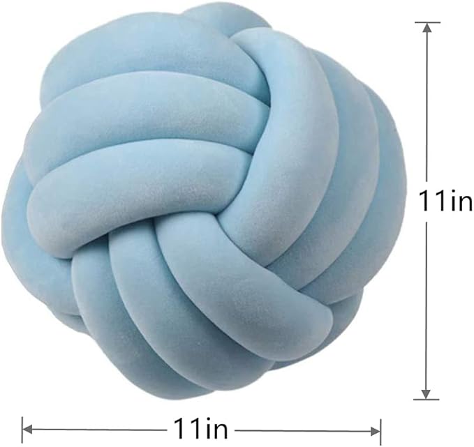 Knot Pillow Ball Round Cushion Pillows, Children Room Decoration Plush Toys Calming Stress Relief Toy (Light Blue,11in/28cm)