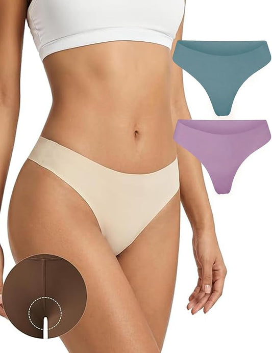 Seamless Thongs Invisible No Show Thong Panty Liners VPL Workout Underwear Cotton Thongs for Women G-Strings Tangas