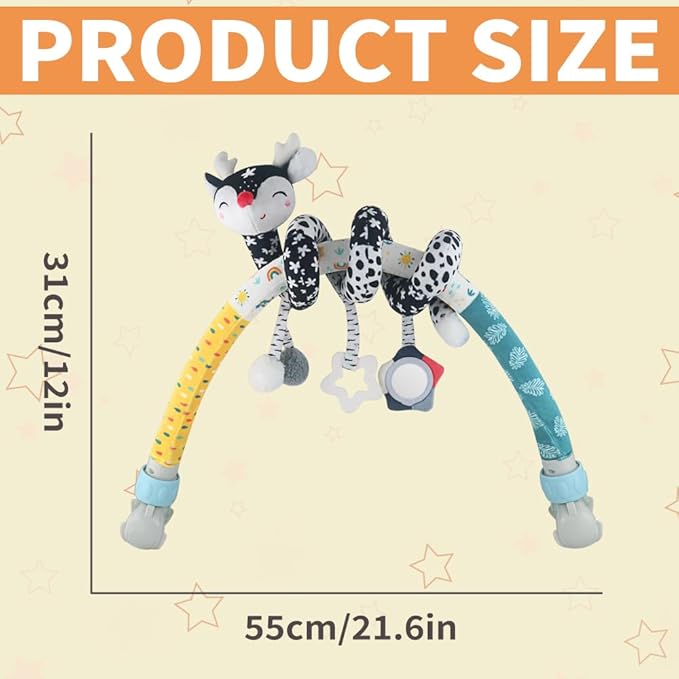 Caterbee Baby Bjorn Bounce Arch Toy bar, Black and White with Stretch & Spiral Hanging Activity Set, Adjustable Clamp for Strollers, Cribs & Car Seats, Includes Rattles, Squeaker & Teether (01)