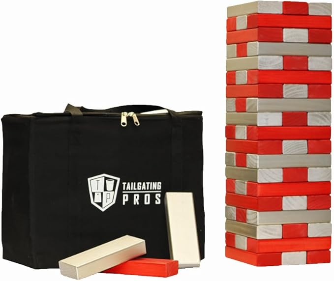 Tailgating Pros Premium Giant Toppling Timbers with Carrying Case – Choose Your Team Colors! Jumbo Outdoor Yard Game, Tower Grows to Over 5 Feet!