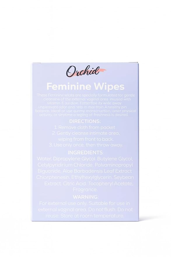 Orchid Feminine Wipes, Lavender Scent, pH Balanced, 16 Individual Wipes, 3.15 x 5.9 Inches