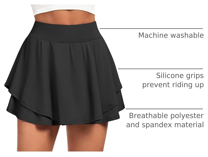 IUGA Tennis Skirt Pleated Skorts for Women with Pockets Skirts for Women | Double Ruffle Skort , Built-In Shorts, 2 Pockets, Tummy Control Breathable, Quick-dry, for Golf, Athletic, Running, Workout
