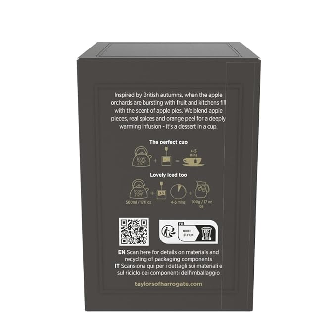 Taylors of Harrogate Apple & Cinnamon, Herbal Tea Individually Wrapped Teabags, 20 Count (Pack of 6), Spiced, Fruity & Sweet, Caffeine-Free, Enjoy Hot or Iced, 120 Teabags Total
