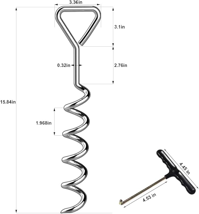EURMAX USA Windproof Trampoline Stakes Anchor Kit-4pcs Steel Corkscrew Anchor,Heavy Duty Tie Down Kit with T-Hook&Reinforced Safety Straps,Secure Weatherproof Protection for Trampolines,Tents&Playsets
