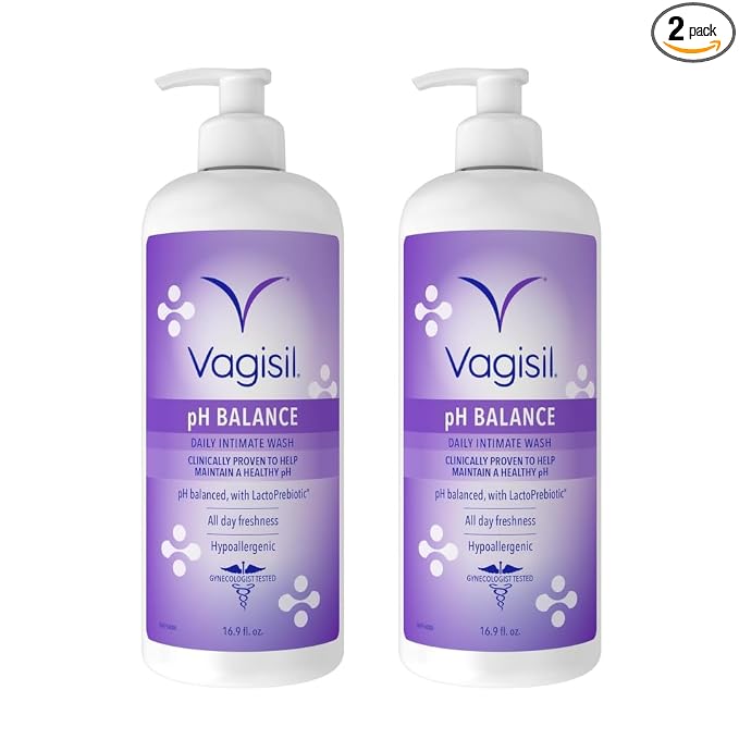 Vagisil Feminine Wash for Intimate Area Hygiene, pH Balance, Gynecologist Tested, Hypoallergenic, 16.9 oz with Pump (Pack of 2)