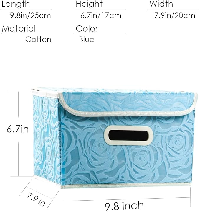 Collapsible Storage Boxes with Lids Fabric Decorative Storage Bins Cubes Organizer Containers Baskets with Cover Handles Divider for Bedroom Closet Living Room 9.8x7.9x6.7 Inch 3 Pack