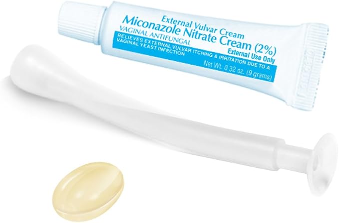 Amazon Basic Care Miconazole Nitrate Vaginal Insert 1200 mg and Miconazole Nitrate Cream 2%, 1-Day Treatment, Relieves Itching, Vaginal Yeast Infection, 0.32 Ounce, 1 Count