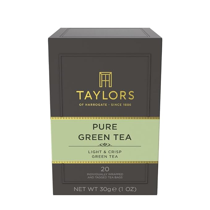 Taylors of Harrogate Pure Green Tea, Individually Wrapped Bags, 20 Count (Pack of 1), Delicate, Mellow and Crisp, Caffeinated, Enjoy Hot or Iced, 20 Teabags